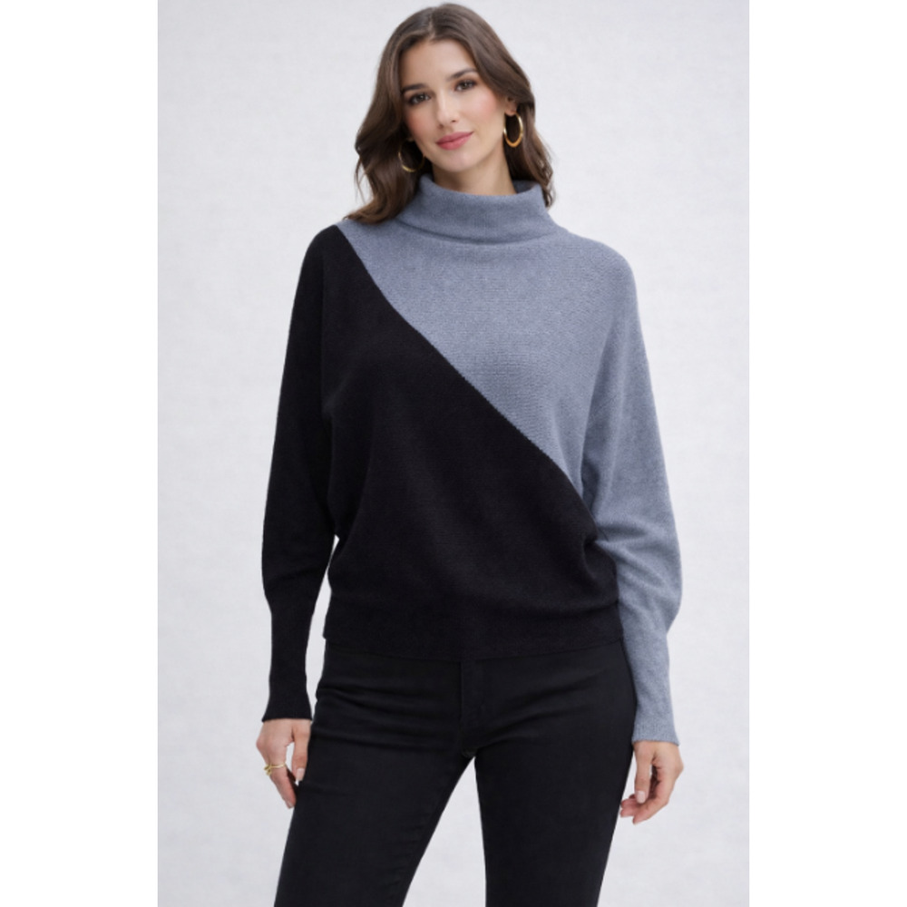 T Tahari Colorblock Sweater Womens S Gray Black Long Sleeve Knit Top